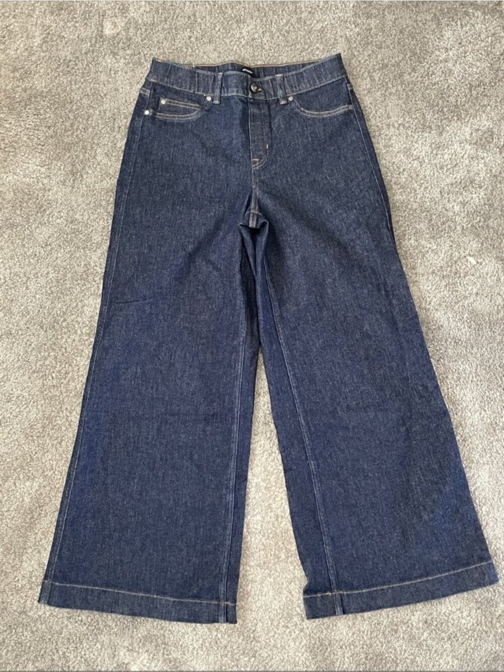 EC SPANX Pull-On Wide Leg Jeans - Raw Indigo Wash - Size Large